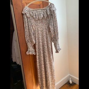 Doen Silk dress scalloped large color with balloon sleeve